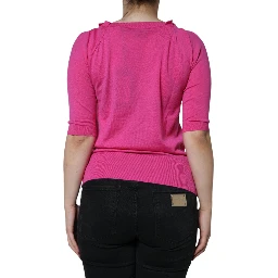 Pink Wool Button Down Short Sleeve Blouse Top