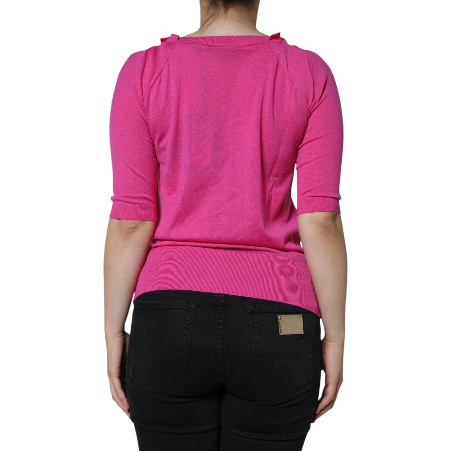 Pink Wool Button Down Short Sleeve Blouse Top