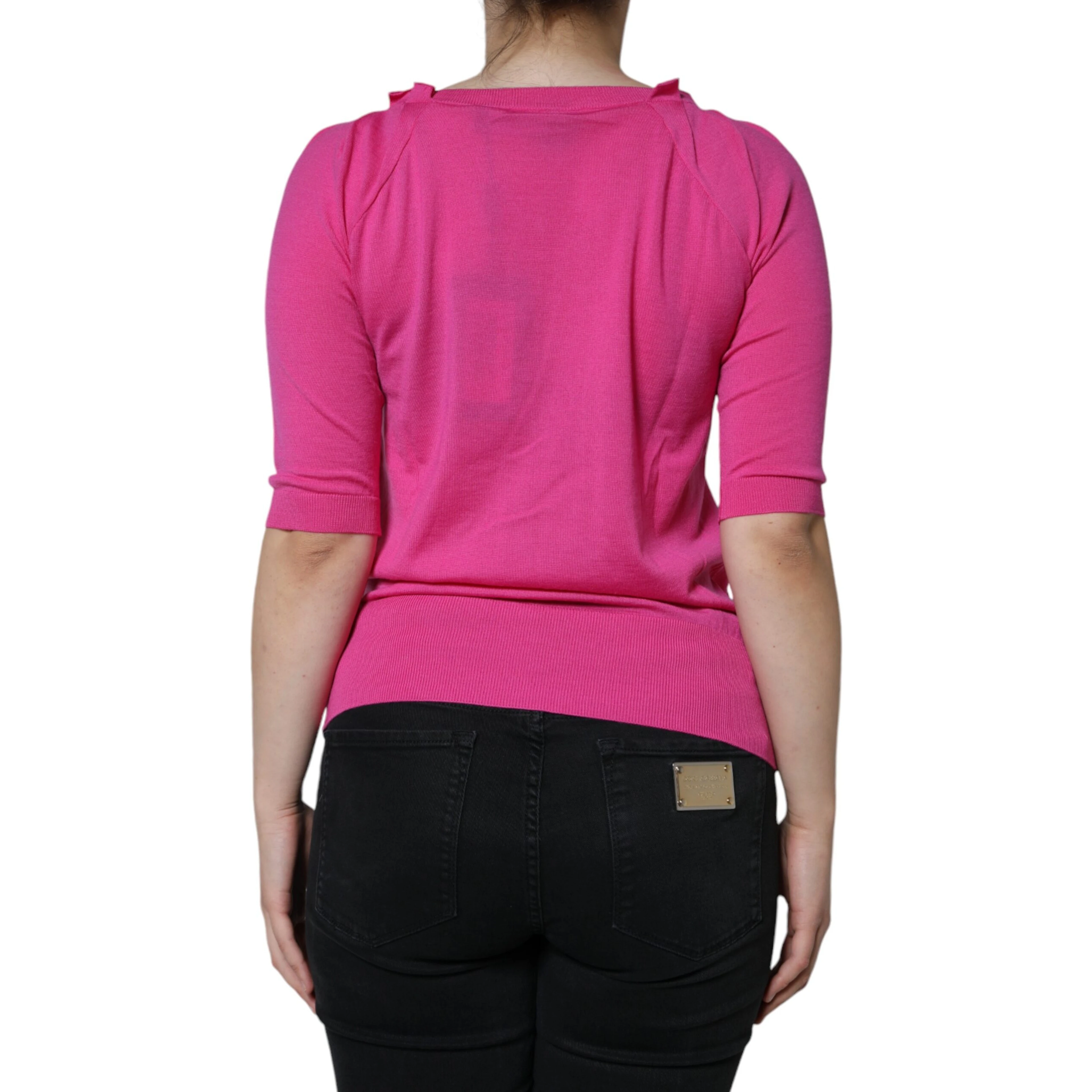 Pink Wool Button Down Short Sleeve Blouse Top
