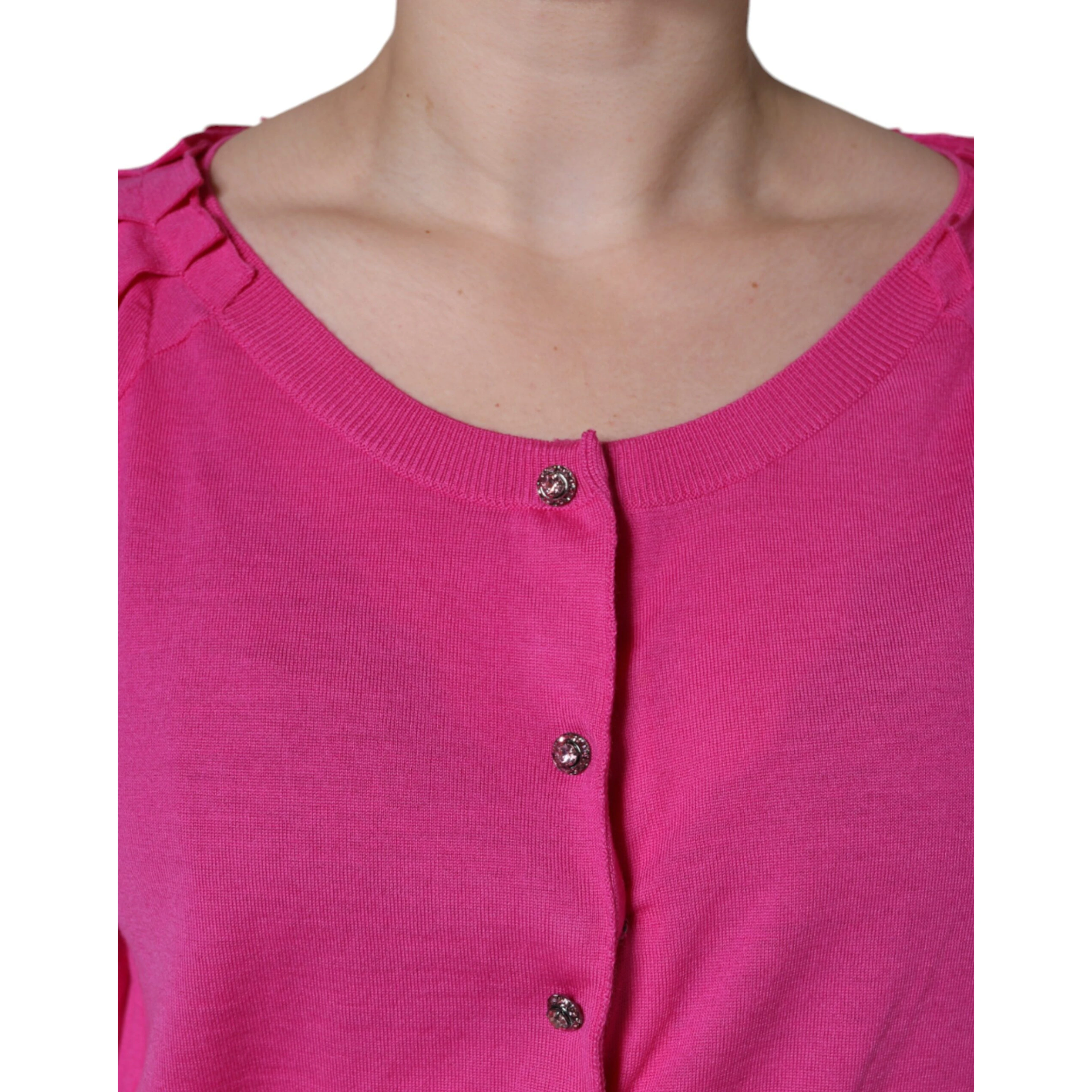 Pink Wool Button Down Short Sleeve Blouse Top