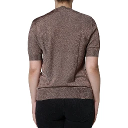 Brown Floral Applique Viscose Short Sleeve Top