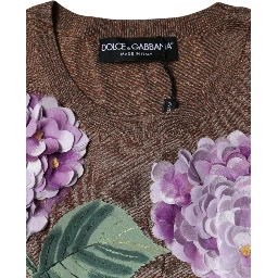Brown Floral Applique Viscose Short Sleeve Top