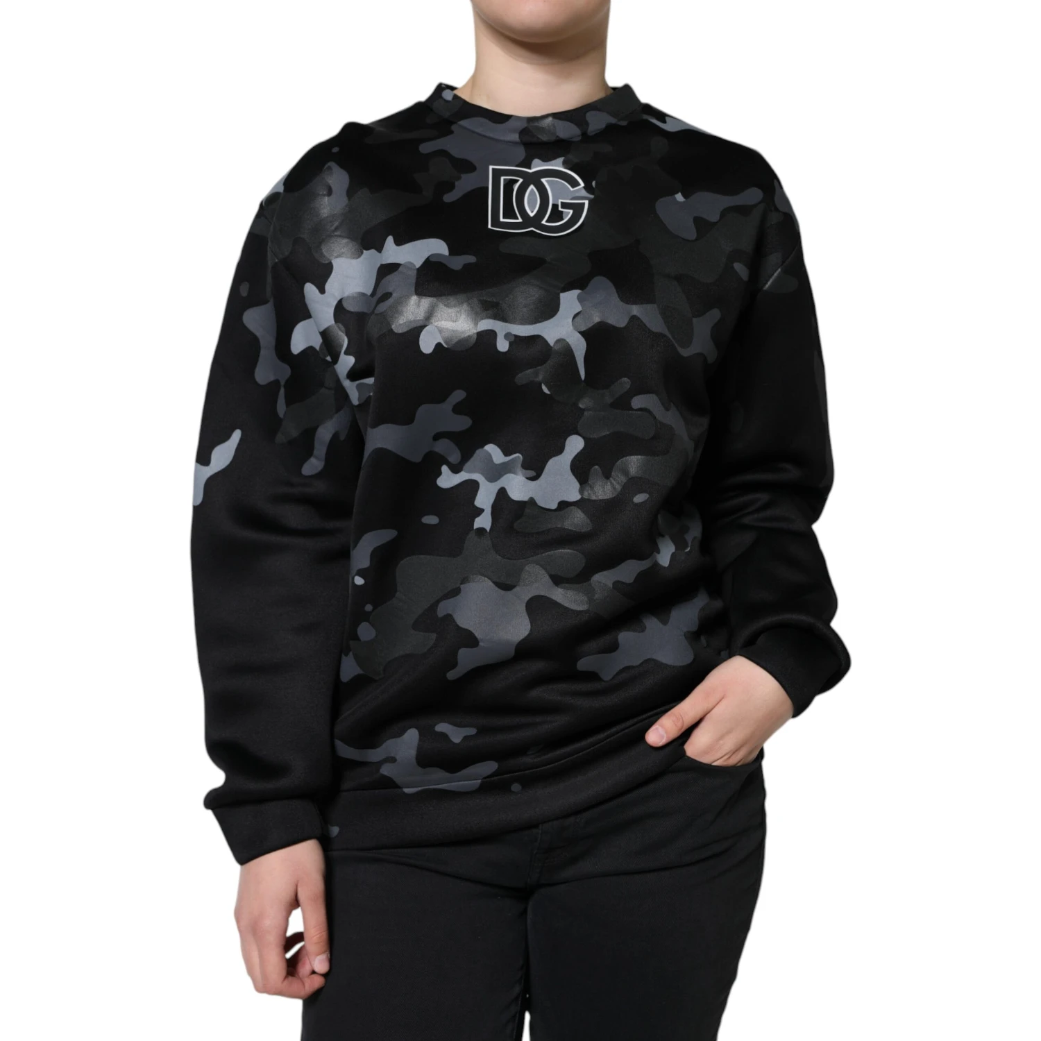 Black Camouflage Round Neck Sweatshirt Sweater