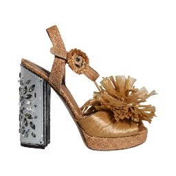 Brown Raffia Ankle Strap Crystal Sandals Shoes