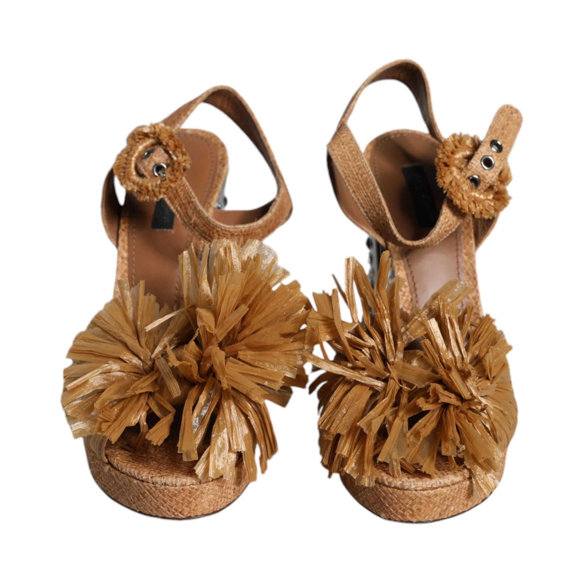 Brown Raffia Ankle Strap Crystal Sandals Shoes