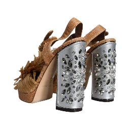 Brown Raffia Ankle Strap Crystal Sandals Shoes