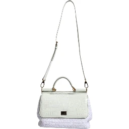 White Rafia Leather Top Handle Crossbody Bag