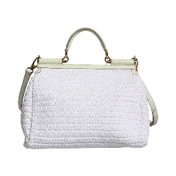White Rafia Leather Top Handle Crossbody Bag
