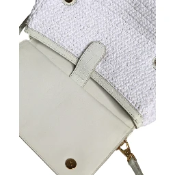 White Rafia Leather Top Handle Crossbody Bag