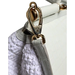 White Rafia Leather Top Handle Crossbody Bag