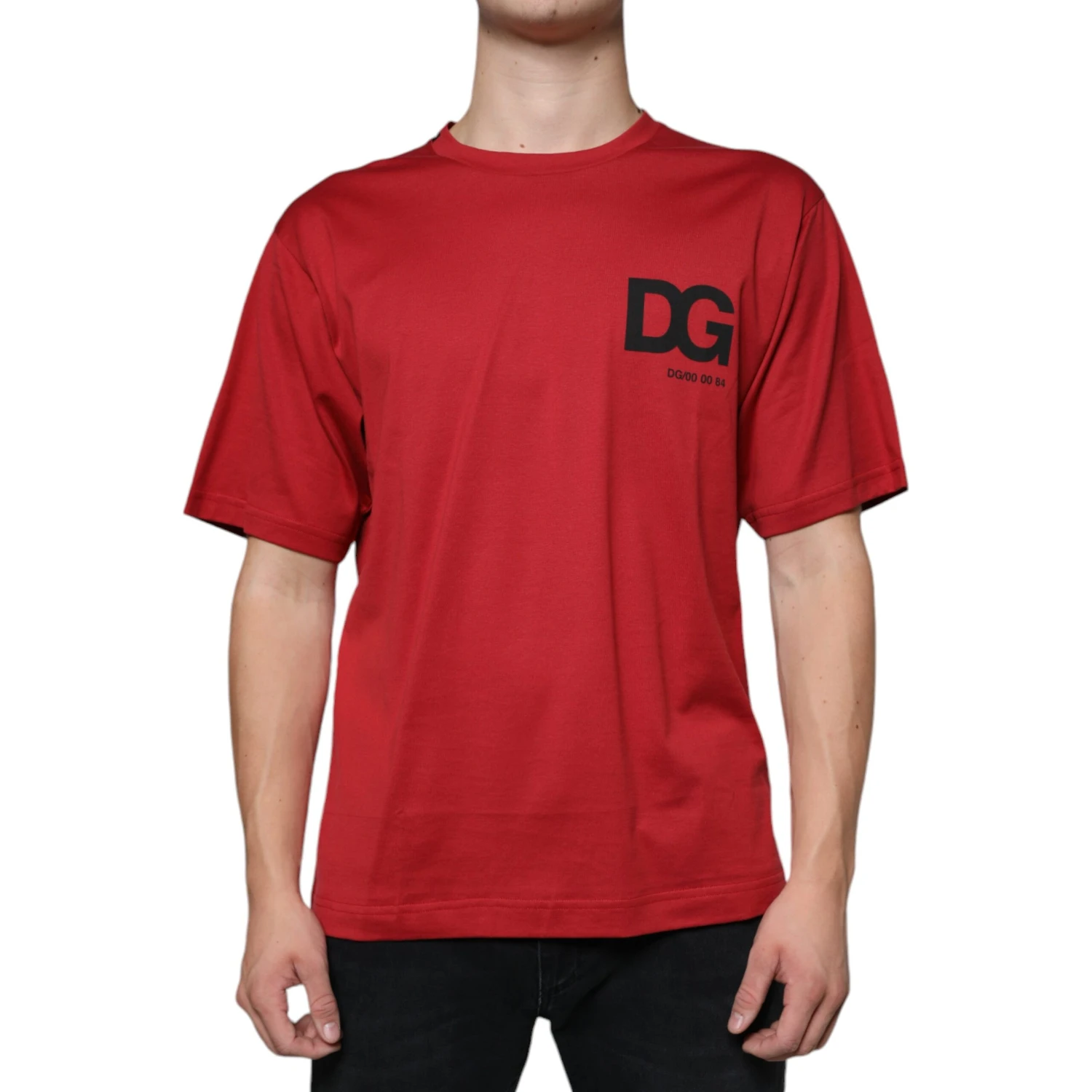 Red Cotton DG Logo Print Crew Neck T-shirt