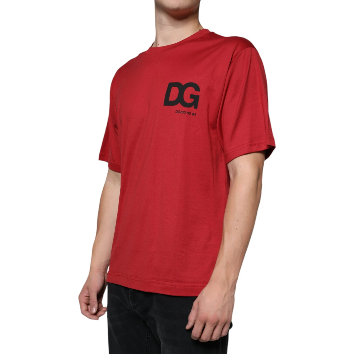 Red Cotton DG Logo Print Crew Neck T-shirt