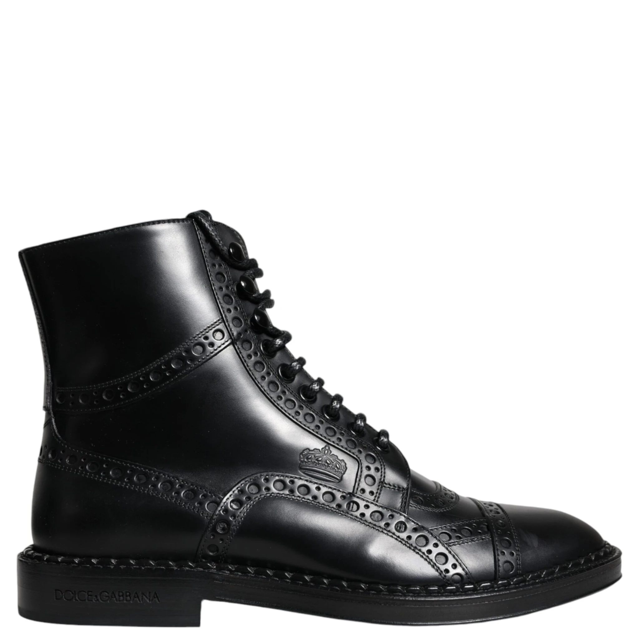 Black Leather Lace Up Mid Calf Boots Shoes