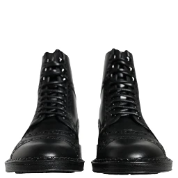 Black Leather Lace Up Mid Calf Boots Shoes