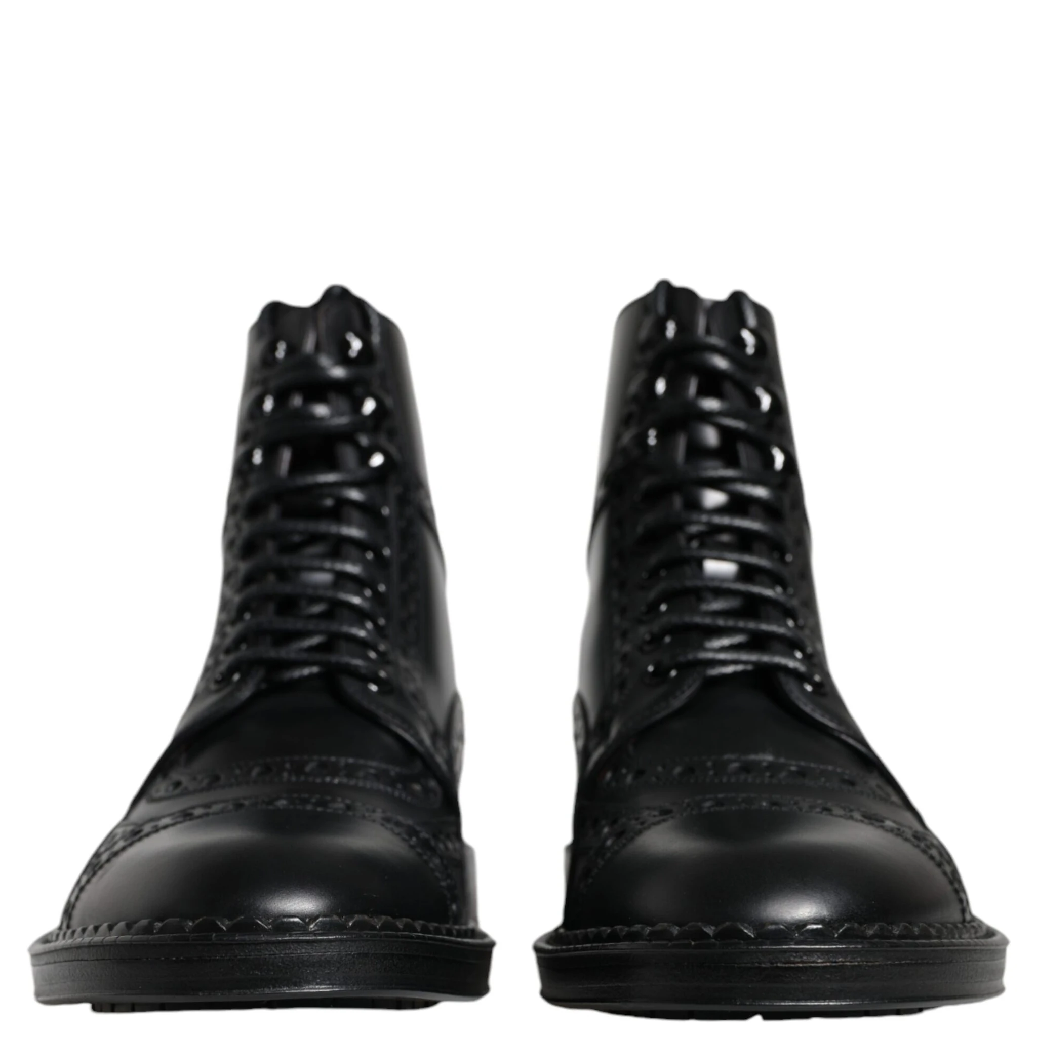 Black Leather Lace Up Mid Calf Boots Shoes