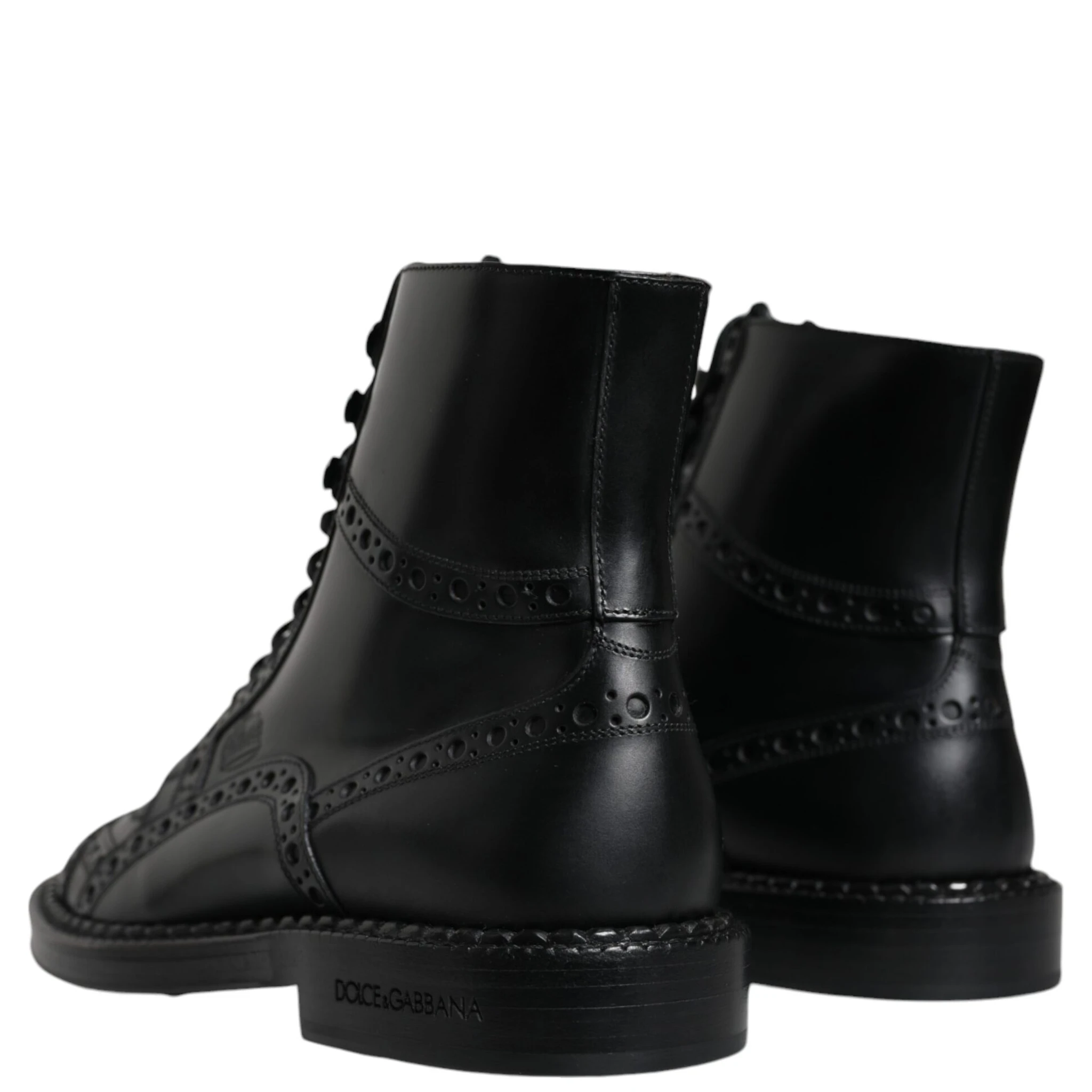 Black Leather Lace Up Mid Calf Boots Shoes