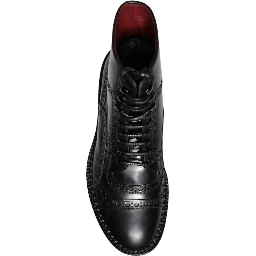 Black Leather Lace Up Mid Calf Boots Shoes