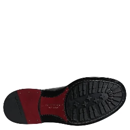 Black Leather Lace Up Mid Calf Boots Shoes