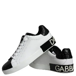 Black Leather Logo Portofino Sneaker Shoes