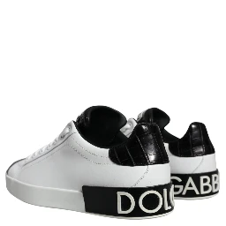 Black Leather Logo Portofino Sneaker Shoes