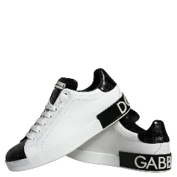 Black Leather Logo Portofino Sneaker Shoes