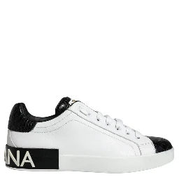 Black Leather Logo Portofino Sneaker Shoes