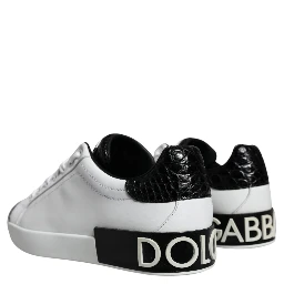 Black Leather Logo Portofino Sneaker Shoes