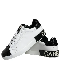 Black Leather Logo Portofino Sneaker Shoes
