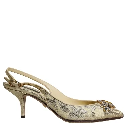 Gold Crystal Pumps Heels Slingbacks Shoes