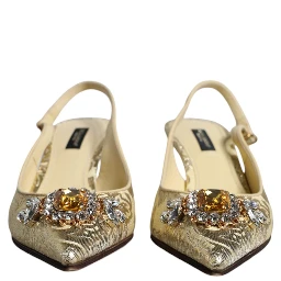 Gold Crystal Pumps Heels Slingbacks Shoes