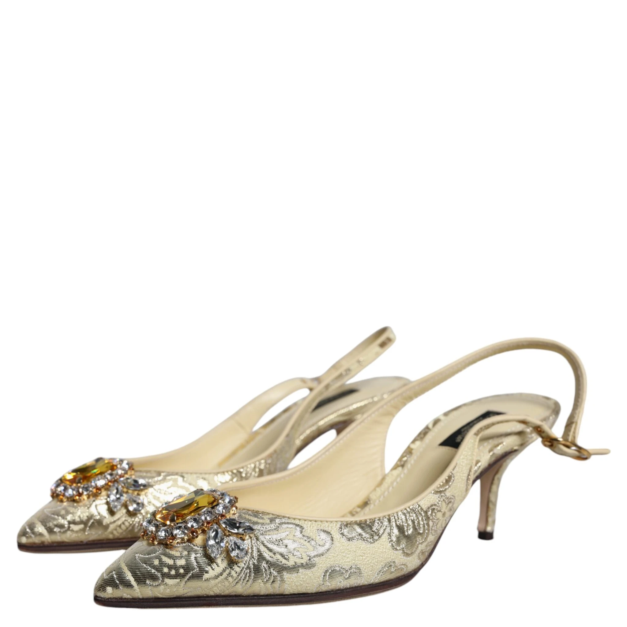 Gold Crystal Pumps Heels Slingbacks Shoes