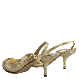 Gold Crystal Pumps Heels Slingbacks Shoes