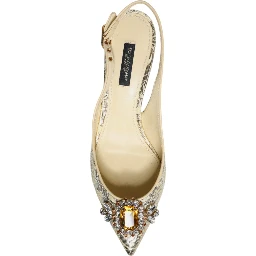 Gold Crystal Pumps Heels Slingbacks Shoes