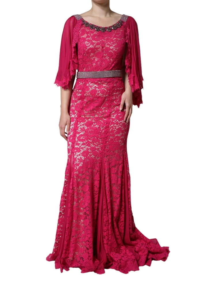 Pink Lace Crystal Sheath Long Gown Dress alternative