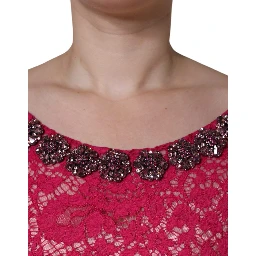 Pink Lace Crystal Sheath Long Gown Dress