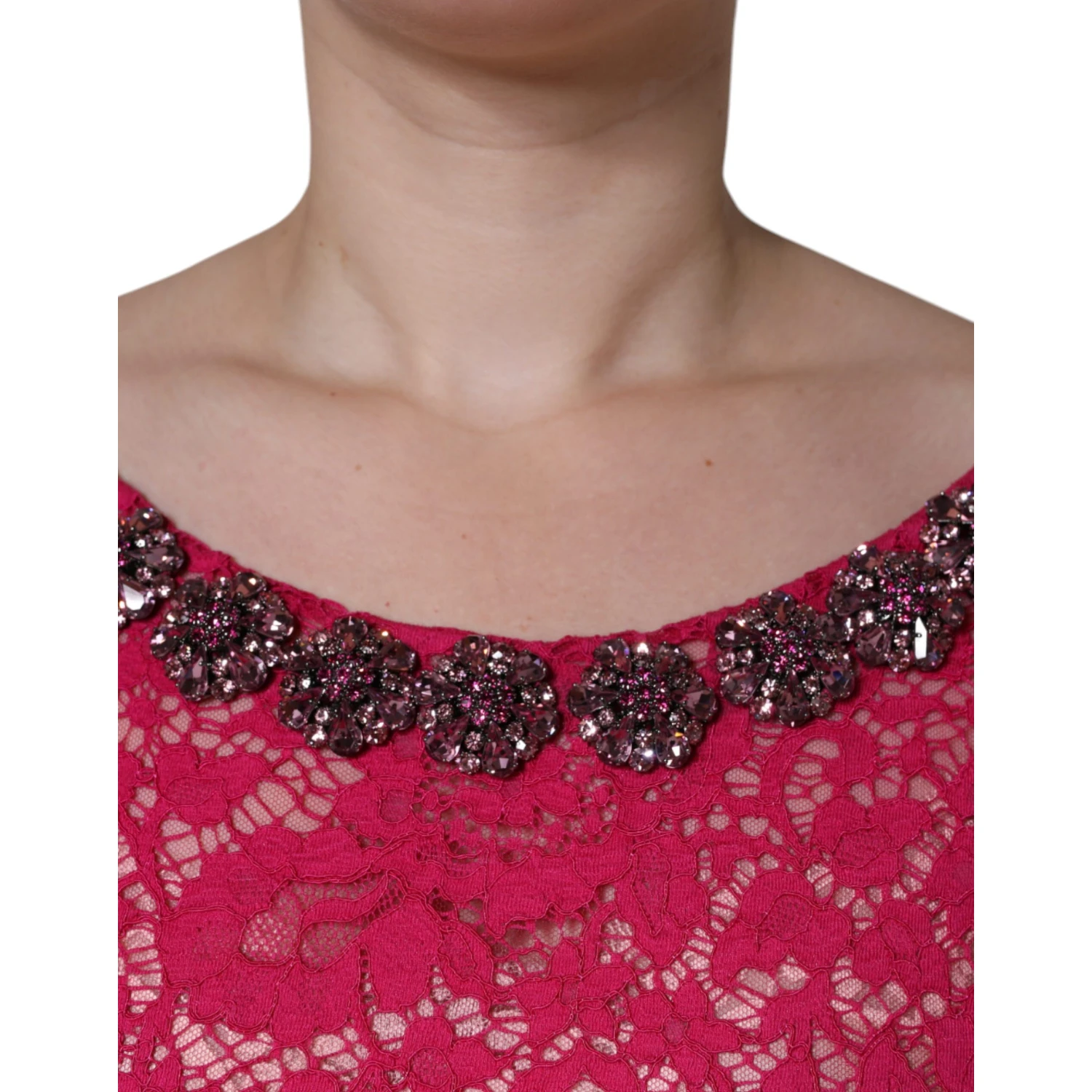 Pink Lace Crystal Sheath Long Gown Dress