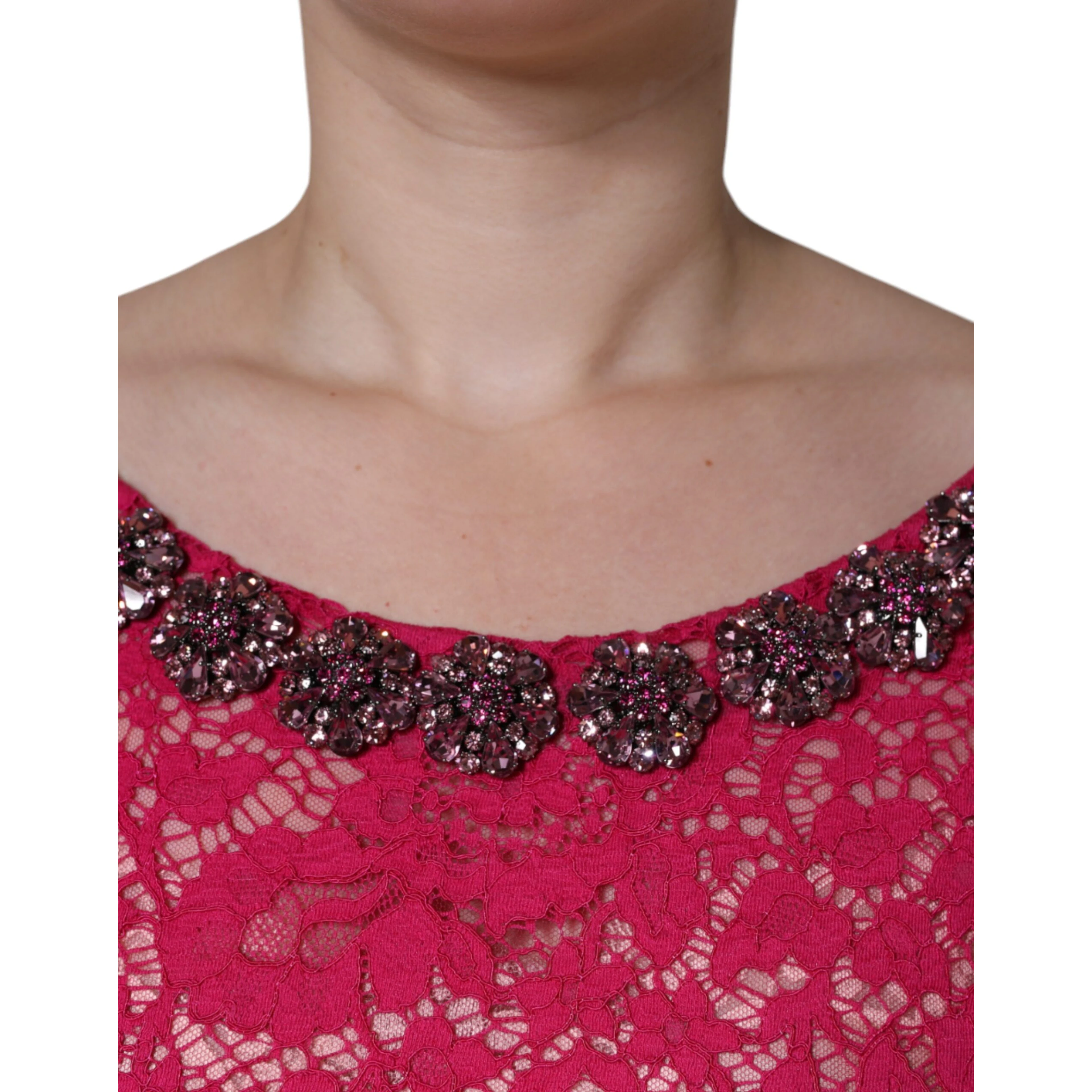 Pink Lace Crystal Sheath Long Gown Dress