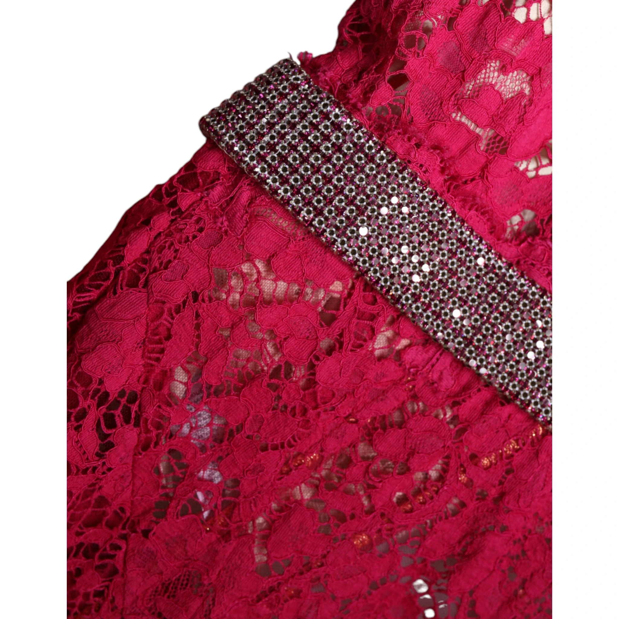 Pink Lace Crystal Sheath Long Gown Dress