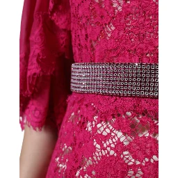 Pink Lace Crystal Sheath Long Gown Dress