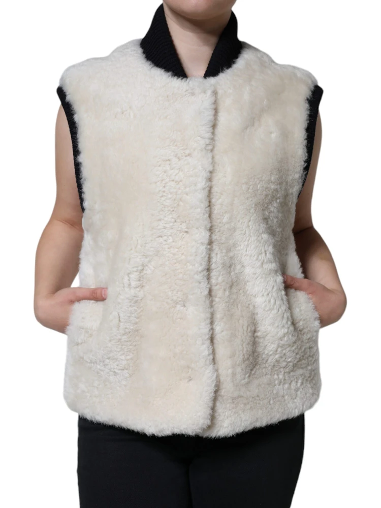 White WARRENFORD Shearling Leather Vest Coat Jacket