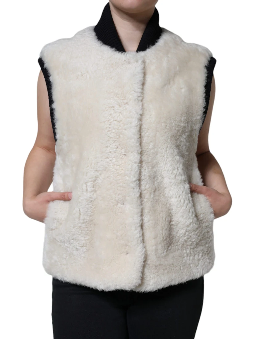 White WARRENFORD Shearling Leather Vest Coat Jacket