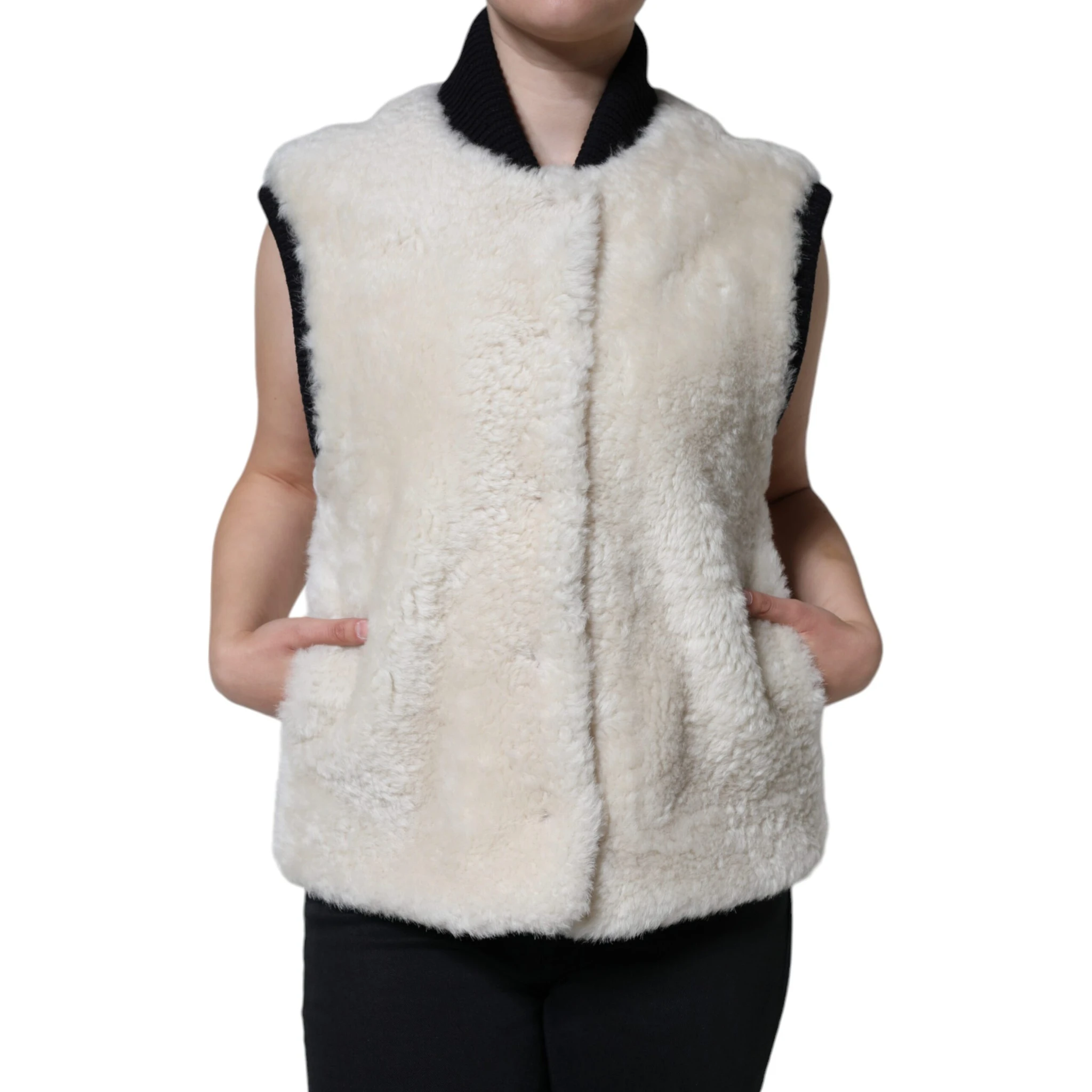 White WARRENFORD Shearling Leather Vest Coat Jacket
