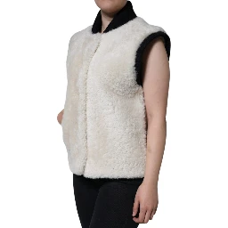 White WARRENFORD Shearling Leather Vest Coat Jacket