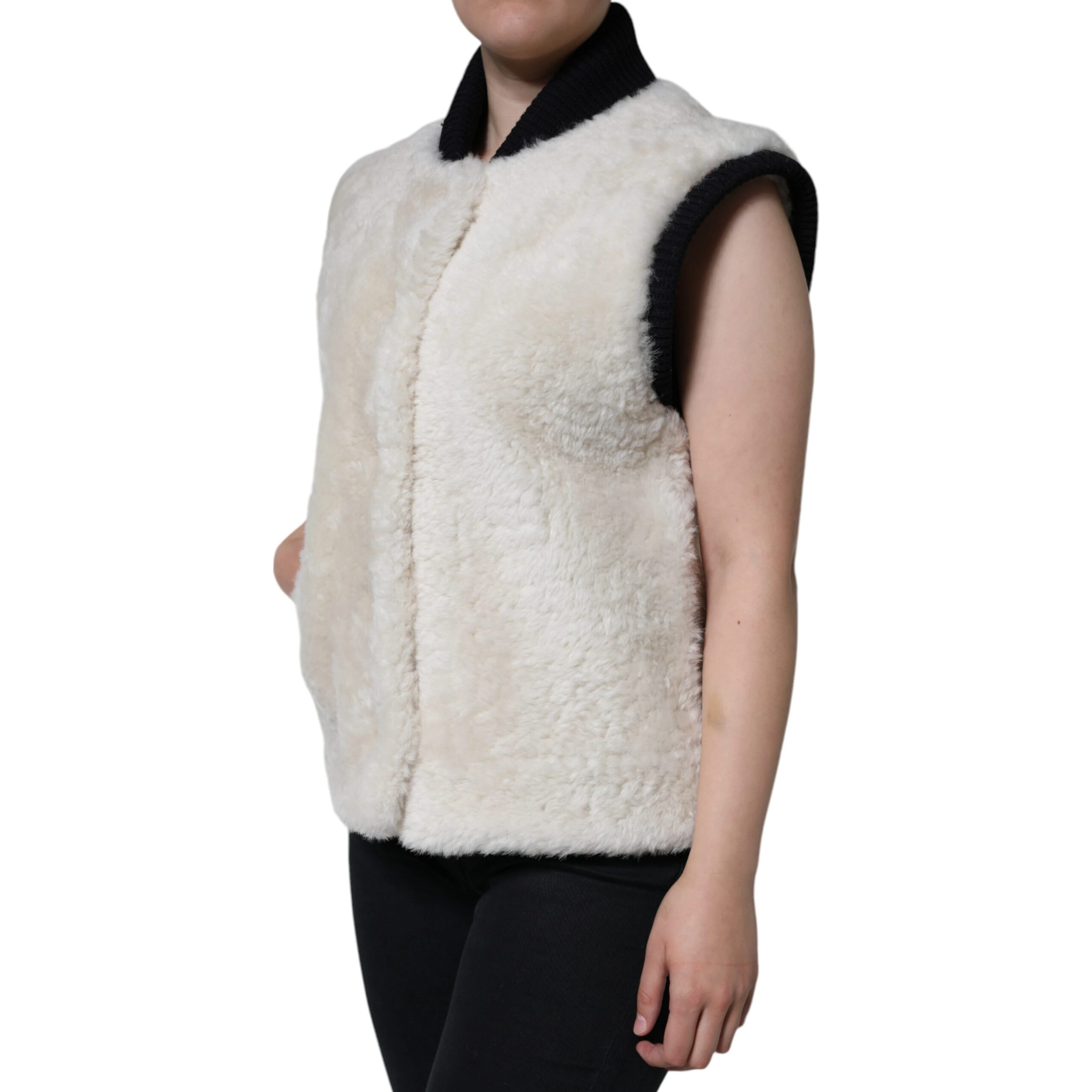 White WARRENFORD Shearling Leather Vest Coat Jacket