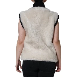 White WARRENFORD Shearling Leather Vest Coat Jacket