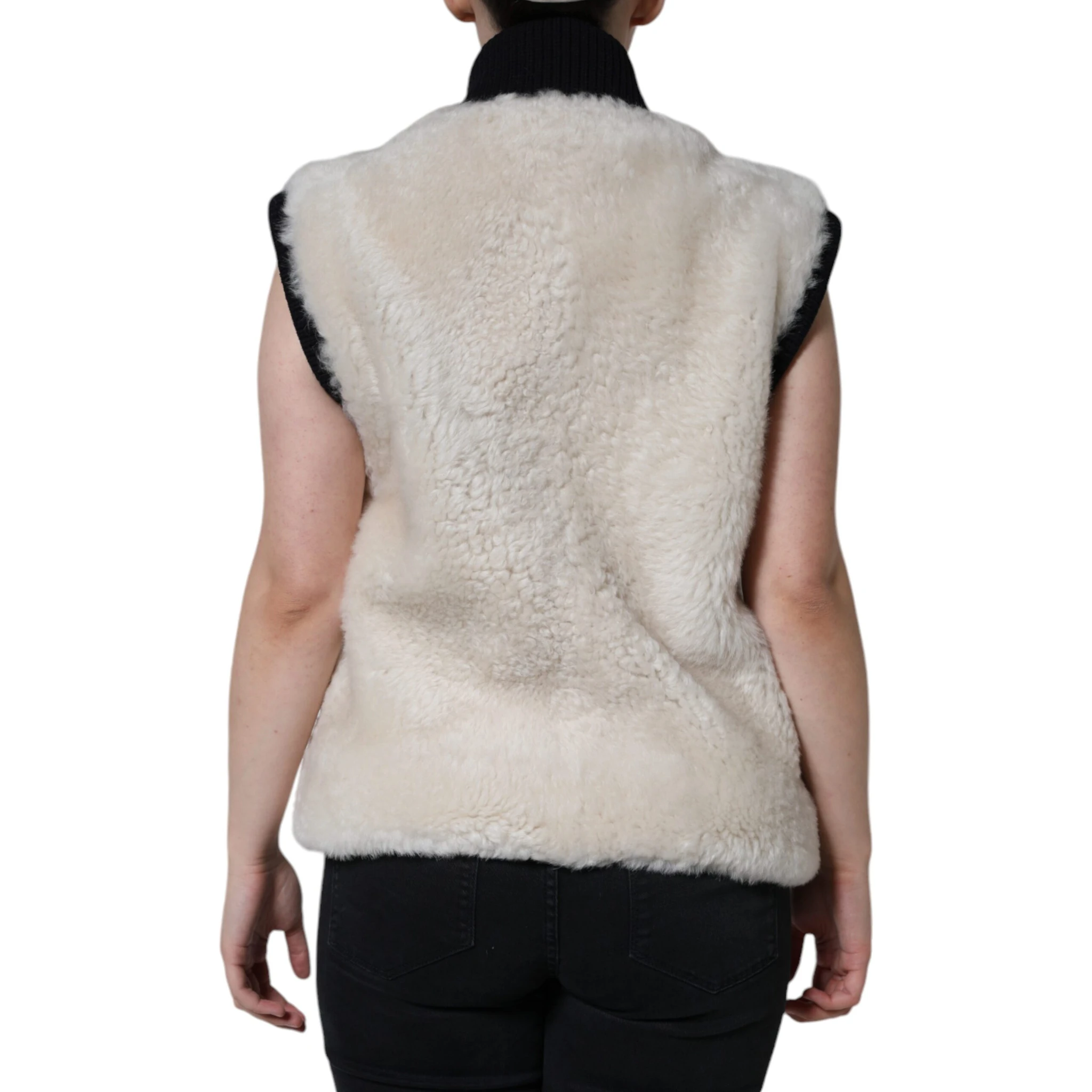 White WARRENFORD Shearling Leather Vest Coat Jacket