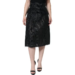Black Viscose High Waist Pencil Cut Skirt