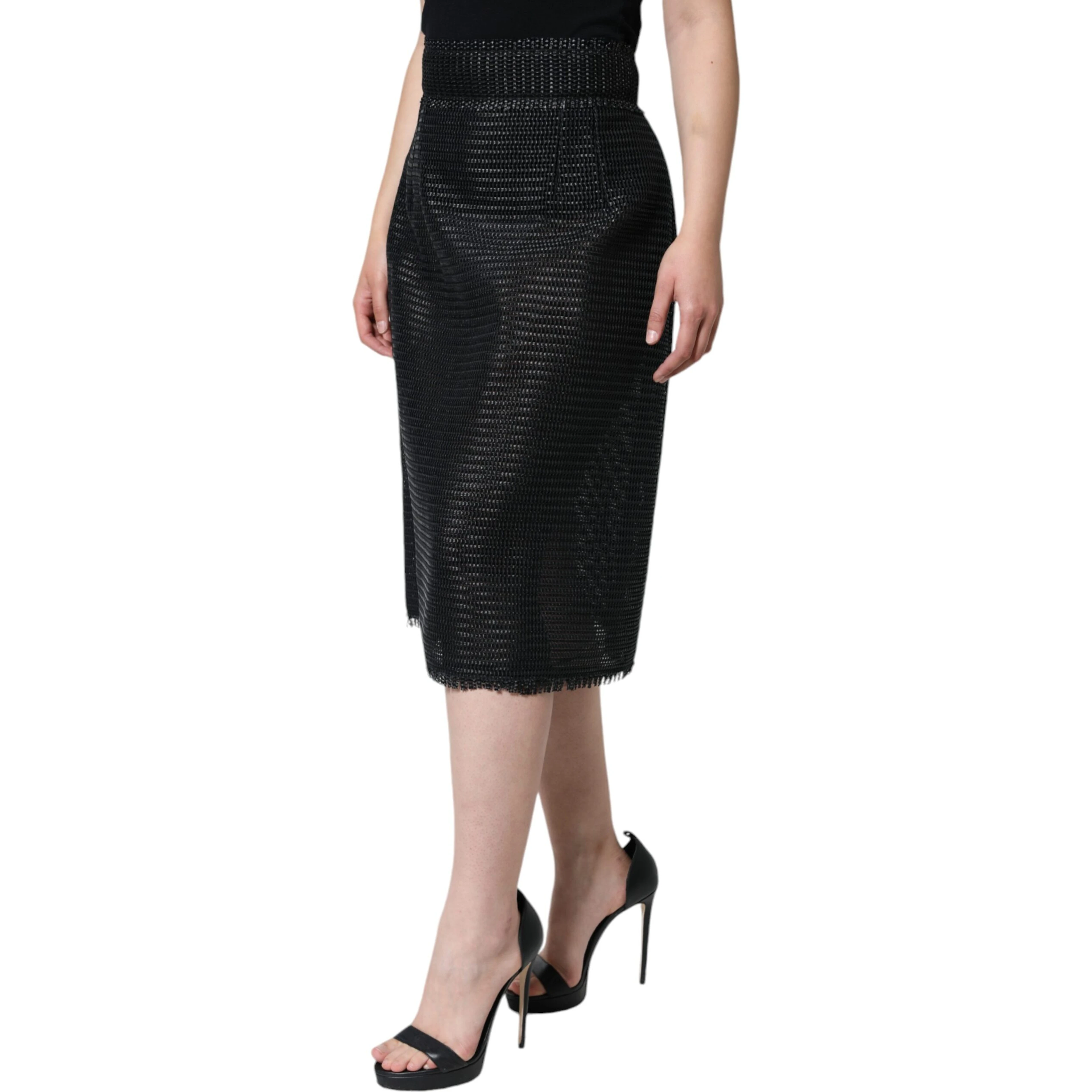 Black Viscose High Waist Pencil Cut Skirt