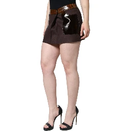 Brown Virgin Wool Mid Waist A-line Mini Skirt