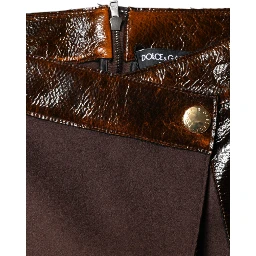 Brown Virgin Wool Mid Waist A-line Mini Skirt